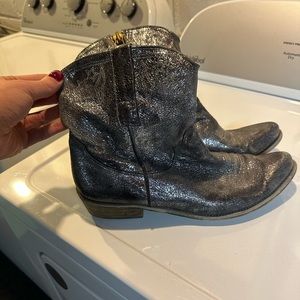 Nine West metallic silver cowboy bootie